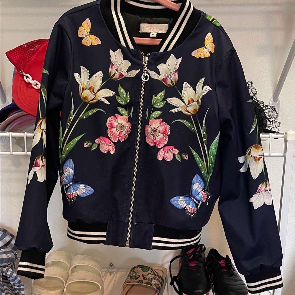 Truly Me Navy and Pink Striped Jacket